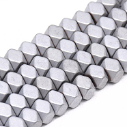 Electroplate Non-magnetic Synthetic Hematite Beads Strands, Matte Style, Polygon, Platinum Plated, 5x6x6mm, Hole: 2mm, about 80pcs/strand, 15.7 inch(G-T061-05C)