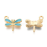 Light Gold Plated Alloy Charms, with Enamel, Dragonfly, Turquoise, 14.5x15.5x3mm, Hole: 1.8mm(X-ENAM-T009-02B)