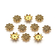 8-Petal Tibetan Style Alloy Flower Bead Caps, Cadmium Free & Lead Free, Antique Golden, 14x3.5mm, Hole: 2mm(TIBEB-2347-AG-LF)