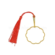 Chinese Ancient Hand Fan Shape Brass Wire Wrap Metal Bookmark with Tassel for Book Lover, Golden, Red, 217mm(AJEW-WH0034-41)