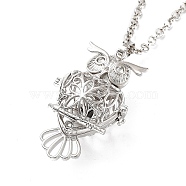 Brass Pendant Necklaces, with Iron Rolo Chains, Owl, 31.81 inch(80.8cm), Pendant: 50.5x30x21mm(NJEW-P299-A01-P)