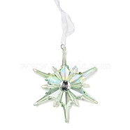 Christmas Transparent Plastic Pendant Decoration, for Christma Tree Hanging Decoration, with Iron Ring and Net Gauze Cord, Pale Green, Snowflake, 212mm, Snowflake: 125x105x12mm(HJEW-G022-01C)