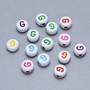 Craft Acrylic Horizontal Hole Letter Beads, Flat Round, Mixed Color, Letter.G, 7x3.5~4mm, Hole: 1.5mm, about 3600pcs/500g(SACR-S201-11G)