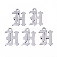 201 Stainless Steel Pendants, Laser Cut, Old English, Alphabet, Stainless Steel Color, Letter.H, 18x13x1mm, Hole: 2mm(STAS-N091-40H)