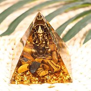Orgonite Pyramid Resin Energy Generators, Reiki Natural Tiger Eye Chips Inside for Home Office Desk Decoration, Gold, 60x60x60mm(PW-WG10854-07)