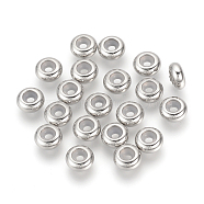 304 Stainless Steel Beads, with Rubber Inside, Slider Beads, Stopper Beads, Rondelle, Stainless Steel Color, 8x3.5mm, Rubber Hole: 2mm(STAS-Q214-03)