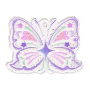 Acrylic Pendants, Butterfly, Lilac, 28.5x37.5x1.5mm, Hole: 1.8mm(OACR-I008-02A)