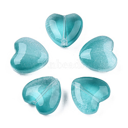 Transparent Spray Painted Glass Beads, Heart, Dark Cyan, 12x12x5.5mm, hole: 0.9~1mm(GLAA-N035-030-C01)