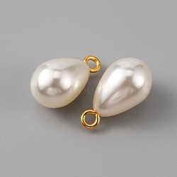 ABS Plastic Imitation Pearl Pendants, with Alloy Loops, Teardrop, Golden, 18x10mm, Hole: 2mm(KY-WH0045-25C-G)