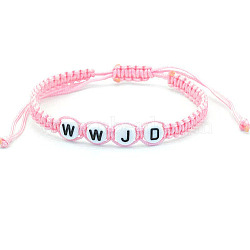 Polyester Braided Bead Bracelet, Pink, 6-1/4 inch(16cm)(CT9055-1)