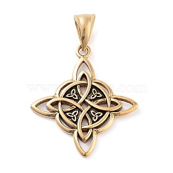 304 Stainless Steel Pendants, Witch Knot Charm, Antique Golden, 35x30.5x2.8mm, Hole: 4.8x8.8mm(STAS-R225-11AG)