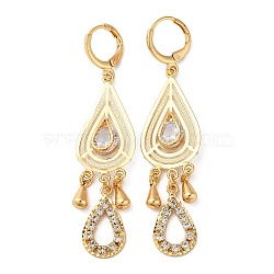 Brass Teardrop Chandelier Earrings with Rhinestone, Glass Drop Earrings for Women, Light Gold, 64x15.5mm(EJEW-K256-41KCG)