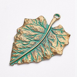 Tibetan Style Alloy Pendants, Leaf, Antique Bronze & Green Patina, 70x47x2mm, Hole: 4mm(X-PALLOY-F187-37ABG)