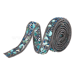 Resin Hotfix Rhinestone Beaded Trim, Synthetic Turquoise Chips Iron On Applique Chain Sewing Accessories, for Clothes Bag Shoes Wedding Party Decoration, Gunmetal, 16x4mm(DIY-WH0188-14)