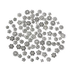 10 Style Tibetan Style Alloy Bead Caps, Flower, Antique Silver, 6~14mm, Hole: 2mm, about 100pcs/bag, 10style/10pcs(TIBE-YW0001-47AS)