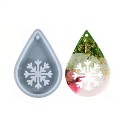 DIY Christmas Snowflake Pendant Silicone Molds, Resin Casting Molds, for UV Resin & Epoxy Resin Pendant Making, Teardrop, White, 84x59x8mm, Hole: 3.5mm, Finished: 74x50x6mm(DIY-G056-A02)