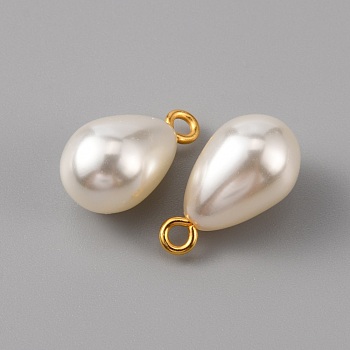 ABS Plastic Imitation Pearl Pendants, with Alloy Loops, Teardrop, Golden, 18x10mm, Hole: 2mm