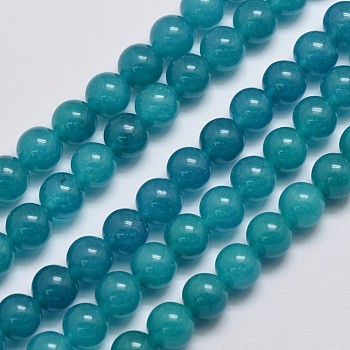 Natural & Dyed Malaysia Jade Bead Strands, Round, Teal, 8mm, Hole: 1.0mm, about 50pcs/strand, 15 inch
