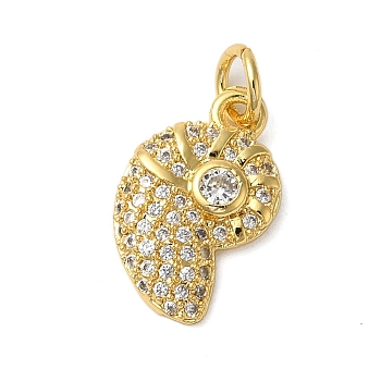 Rack Plating Brass Micro Pave Cubic Zirconia Pendants, Cadmium Free & Lead Free, Long-Lasting Plated, Shell Shape, Real 18K Gold Plated, 15.5x9.5x2.5mm, Hole: 3mm