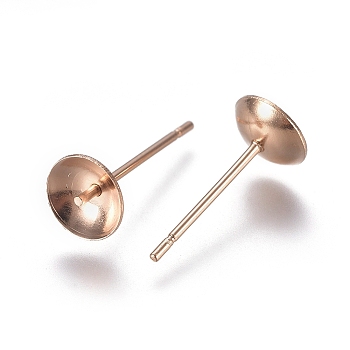 304 Stainless Steel Stud Earring Findings, Rose Gold, 14x6mm, Pin: 0.7mm