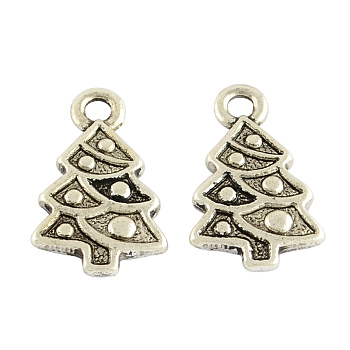 Christmas Tree Alloy Pendant Settings for Enamel, Tibetan Style, Cadmium Free & Nickel Free & Lead Free, Antique Silver, 20x12x2mm, Hole: 2mm