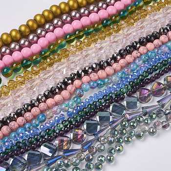 Glass Beads Strands, Mixed Shapes, Mixed Color, 4~16x6~14x6~9mm, Hole: 1~3.5mm, 18.1 inch~36.2 inch