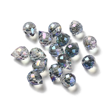 Electroplated Glass Beads, Faceted, Teardrop Charms, Top Drilled, Light Steel Blue, 11x8mm, Hole: 1.2mm