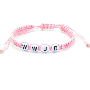 Polyester Braided Bead Bracelet, Pink, 6-1/4 inch(16cm)