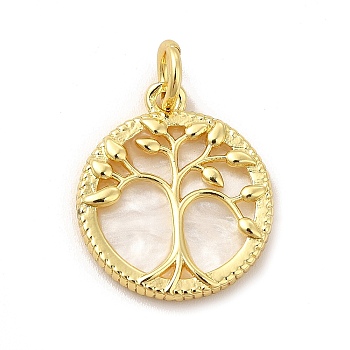 Rack Plating Brass with Plastic Pendants, Real 18K Gold Plated, Flat Round with Tree of Life, Lead Free & Cadmium Free, Tree of Life Pattern, 20x17.5x3mm, Hole: 4.5mm