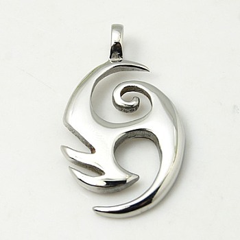 304 Stainless Steel Pendants, Vortex, Stainless Steel Color, 43x25x3mm, Hole: 6mm