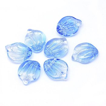 Glass Charms, Petal/Shell, Cornflower Blue, 15x12x4mm, Hole: 1mm