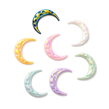 Opaque Resin Cabochons, AB Color Plated, Moon, Mixed Color, 33x25x4mm
