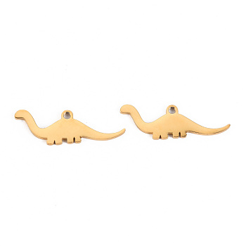 304 Stainless Steel Pendants, Laser Cut, Dinosaur, Real 14K Gold Plated, 8x24x1mm, Hole: 1.2mm