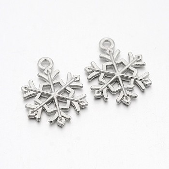 Tibetan Style Alloy Pendants, Lead Free & Cadmium Free, Snowflake, for Christmas, Platinum, 21x16x2mm, Hole: 2mm