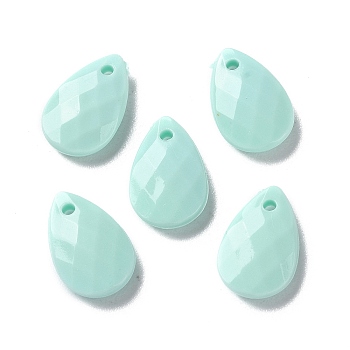 Opaque Acrylic Charms, Faceted, Teardrop Charms, Aquamarine, 13x8.5x3mm, Hole: 1mm