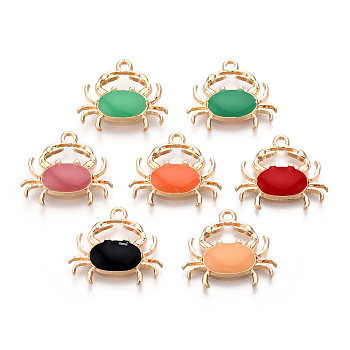 Eco-Friendly Zinc Alloy Pendants, with Enamel, Cadmium Free & Nickel Free & Lead Free, Crab Shape, Light Gold, Mixed Color, 18x20x3mm, Hole: 1.6mm