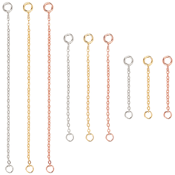 PandaHall Elite 9Pcs 3 Style 925 Sterling Silver Chain Extender, with Clasps & Curb Chains, Mixed Color, 3pcs/style