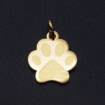 201 Stainless Steel Pet Charms, with Jump Rings, Dog Paw Prints, Golden, 13.5x12x1mm, Hole: 3mm