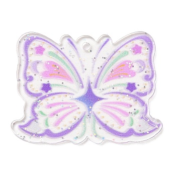 Acrylic Pendants, Butterfly, Lilac, 28.5x37.5x1.5mm, Hole: 1.8mm