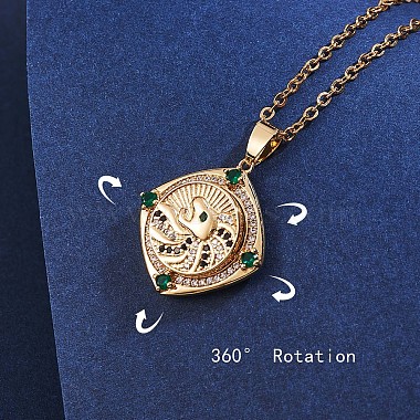 Green Cubic Zirconia Lion Rotating Pendant Necklace(JN1023A)-4