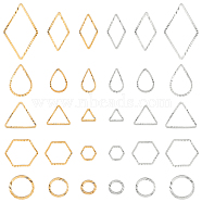 SUPERFINDINGS 120Pcs 30 Style Brass Linking Rings, Long-Lasting Plated, Round Ring & Teardrop & Rhombus & Hexagon & Triangle Shape, Mixed Color, 5~23x5.5~13.5x1mm, Inner Diameter: 3~21x3.5~12mm, 4pcs/style (KK-FH0005-76)