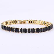 Cubic Zirconia Tennis Bracelets, Brass Rectangle Link Chain Bracelet, Black, No Size(ND9317-8)