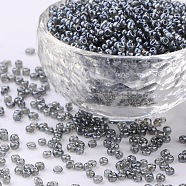 Glass Seed Beads, Trans. Colours Lustered, Round, Gray, 3mm, Hole: 1mm, about 10000pcs/pound(SEED-A006-3mm-112)