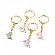 Halloween, Alloy Enamel Keychain, with Iron Key Clasp, Ghost, Golden, Mixed Color, 70mm(KEYC-JKC00206)