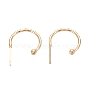 304 Stainless Steel C-shaped Hoop Circle Ball Stud Earrings, with 316 Surgical Stainless Steel Pin, Real 18K Gold Plated, 16x21x3mm, Pin: 0.8mm(X-STAS-K204-04G)
