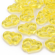 Transparent Acrylic Beads, Heart to Heart, Yellow, 27x34x6mm, Hole: 3mm, about 191pcs/500g(TACR-S154-57B-916)