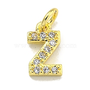 Letter Brass Micro Pave Clear Cubic Zirconia Pendants, Jump Ring, Real 18K Gold Plated, Letter Z, 8.5x5x1.8mm, Jump Ring: 5x0.9mm, Hole: 3.5mm(KK-K354-06G-Z)