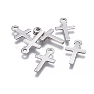 304 Stainless Steel Pendants, Cross, Stainless Steel Color, 17x10x0.8mm, Hole: 1.6mm(STAS-F207-33P)
