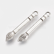 Tibetan Style Alloy Pendants for Teachers' Day, Chinese Calligraphy Brush Pen, Lead Free & Cadmium Free, Antique Silver, 29.5x4.5x4.5mm, Hole: 2mm, about 390pcs/500g(TIBEP-T052-25AS-RS)