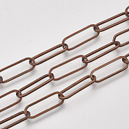 Unwelded Iron Paperclip Chains, Flat Oval, Drawn Elongated Cable Chains, with Spool, Red Copper, 18x6x1.2mm, about 82.02 Feet(25m)/roll(CH-S125-02B-R)